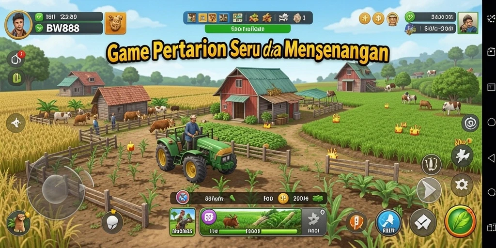 Gameplay BW888 yang menarik dengan pertanian yang cerah dan interaktif.