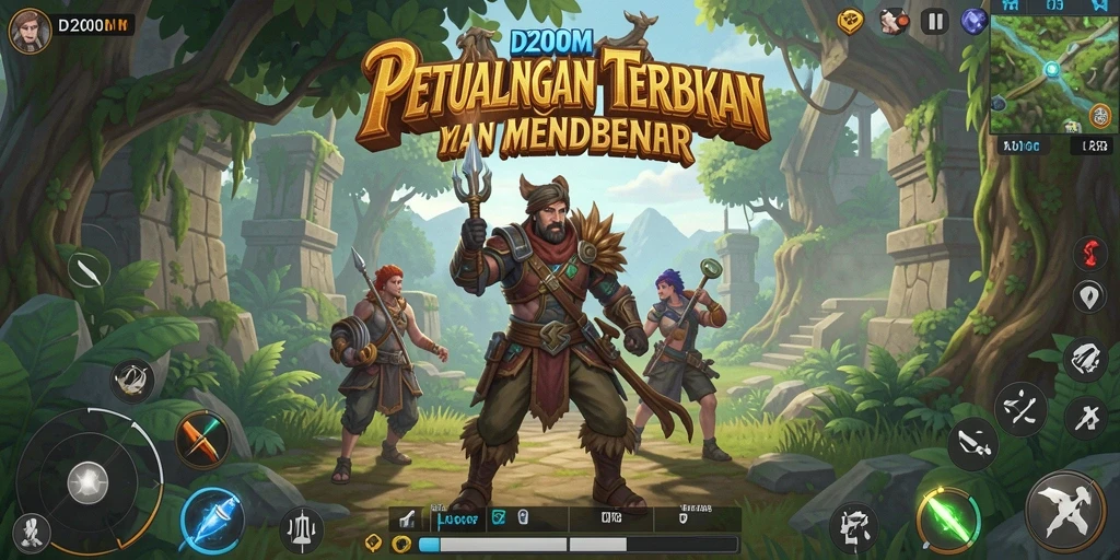 Screenshot D200M menunjukkan aksi petualangan seru di dunia terbuka.