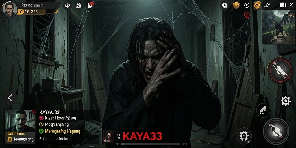 Tampilan gameplay menakutkan di KAYA33 dengan suasana mencekam.