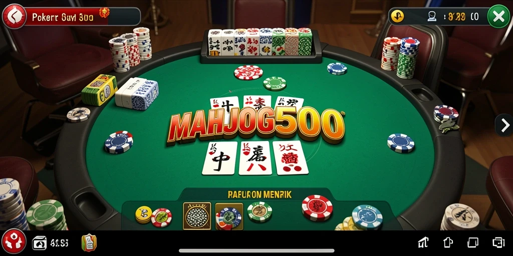 Tampilan gameplay menarik di MAHJONG500 yang menggambarkan suasana poker nyata.